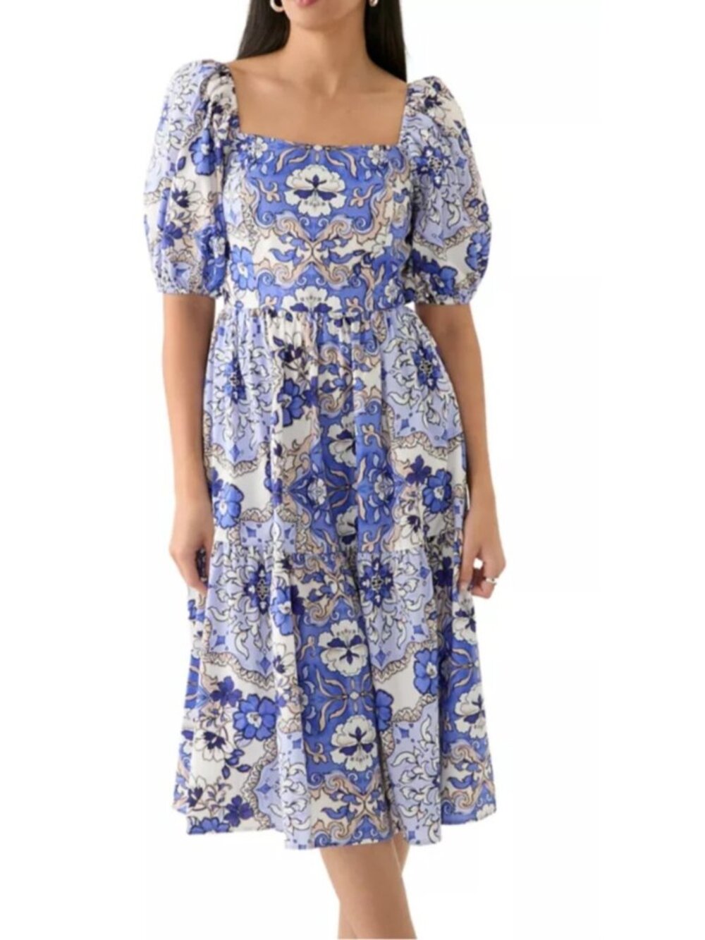 Vince Camuto Womens Size 16 Blue Floral Print Puffed Sleeve Pockets Dress NEW